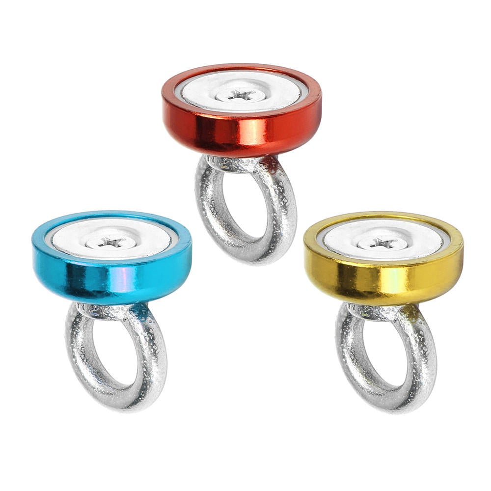 25x30mm 22KG Neodymium Recovery Magnet Red/Yellow/Blue Eyebolt Hook Metal Detector