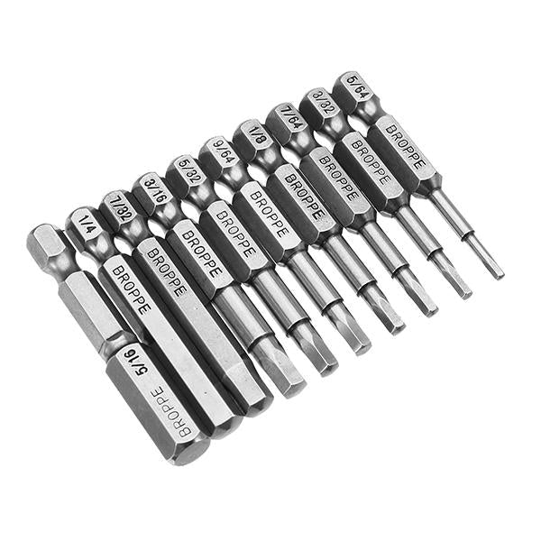 10pcs SAE 5/64-5/16 Inch Hex Head Screwdriver Bit 1/4 Inch Hex Shank Magnetic Screwdriver Bit