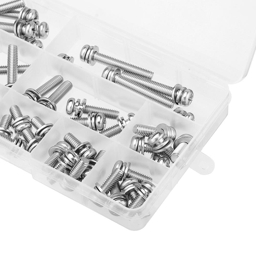 50Pcs M6 Stainless Steel 10-40mm Phillips Pan Head Machine Screw Washer Bolt Asortment