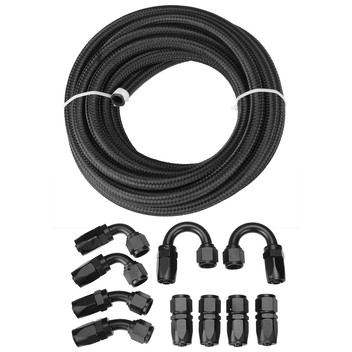 20FT Fuel Hose Oil Gas Line Nylon Stainless Steel Braided Silver Black