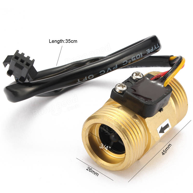 G3/4 Inch Liquid Water Flow Sensor Switch Copper Hall Effect Flow Meter Meter