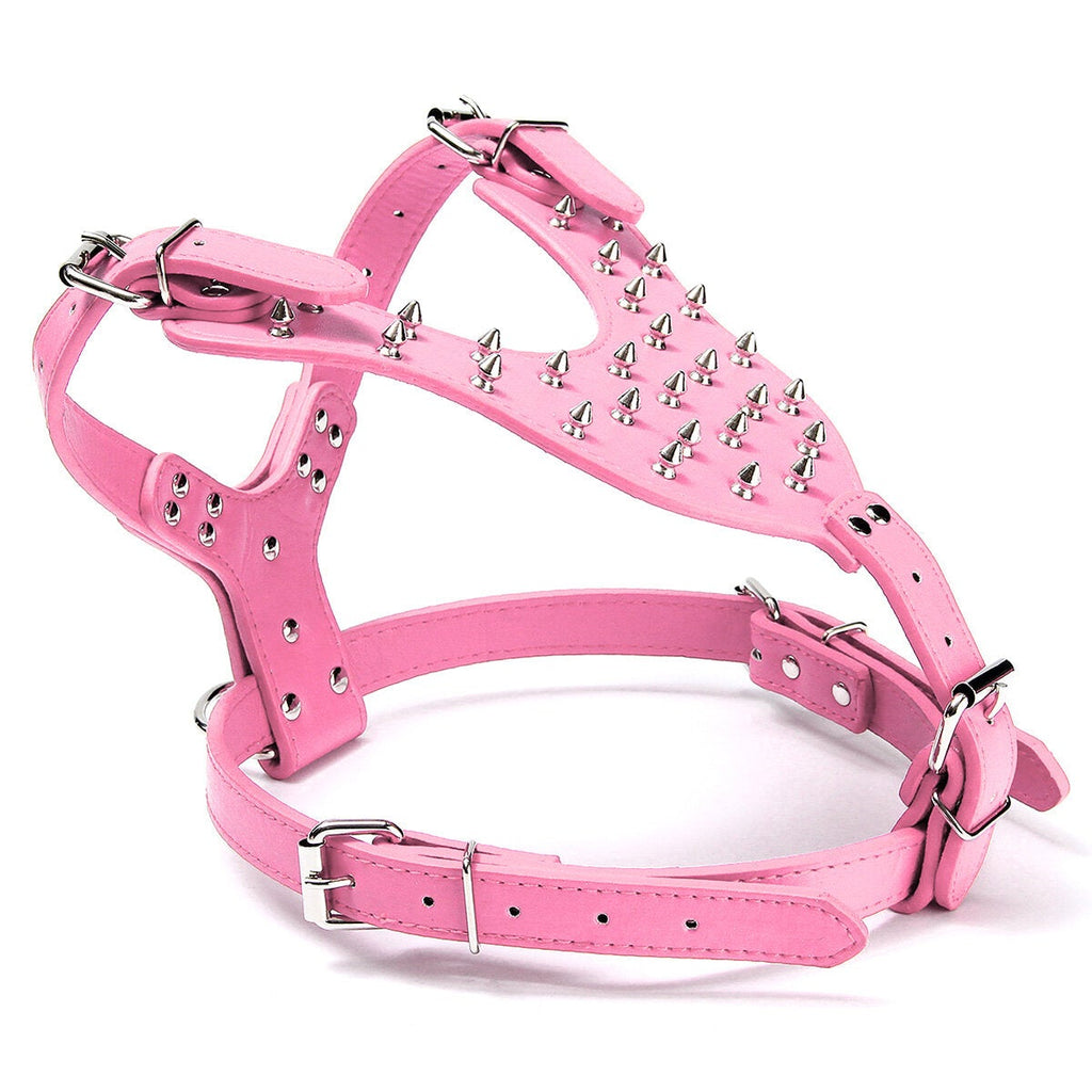 Leather Dog Harness Collar Leash Set Spiked Studded Staffy for Pet Security