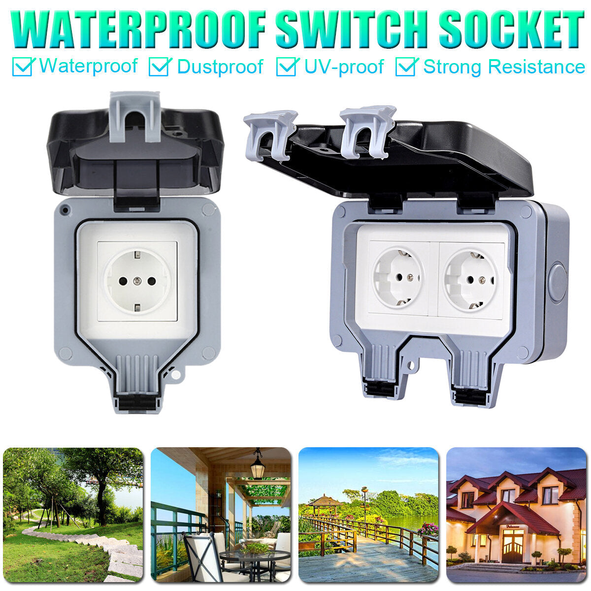 Outdoor Wall Single Double Socket Waterproof Box Dustproof Plug Socket Box 250V