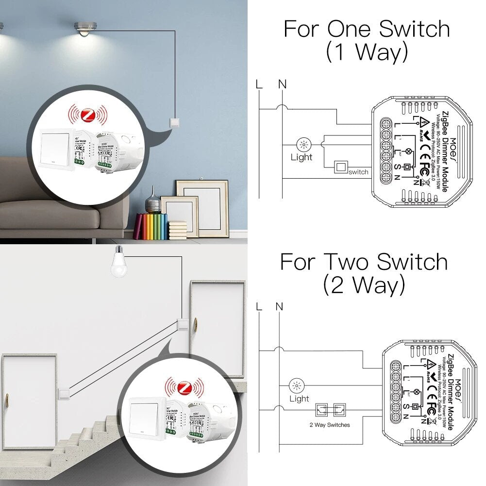 Smart Dimmer Switch Module Hub Required App Alexa Google Home Voice Control 1/2Way