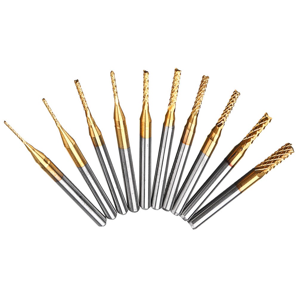 10pcs 0.8-3mm Titanium Coated with 1.6mm Blue Nano Engraving Milling Cutter Carbide Bits