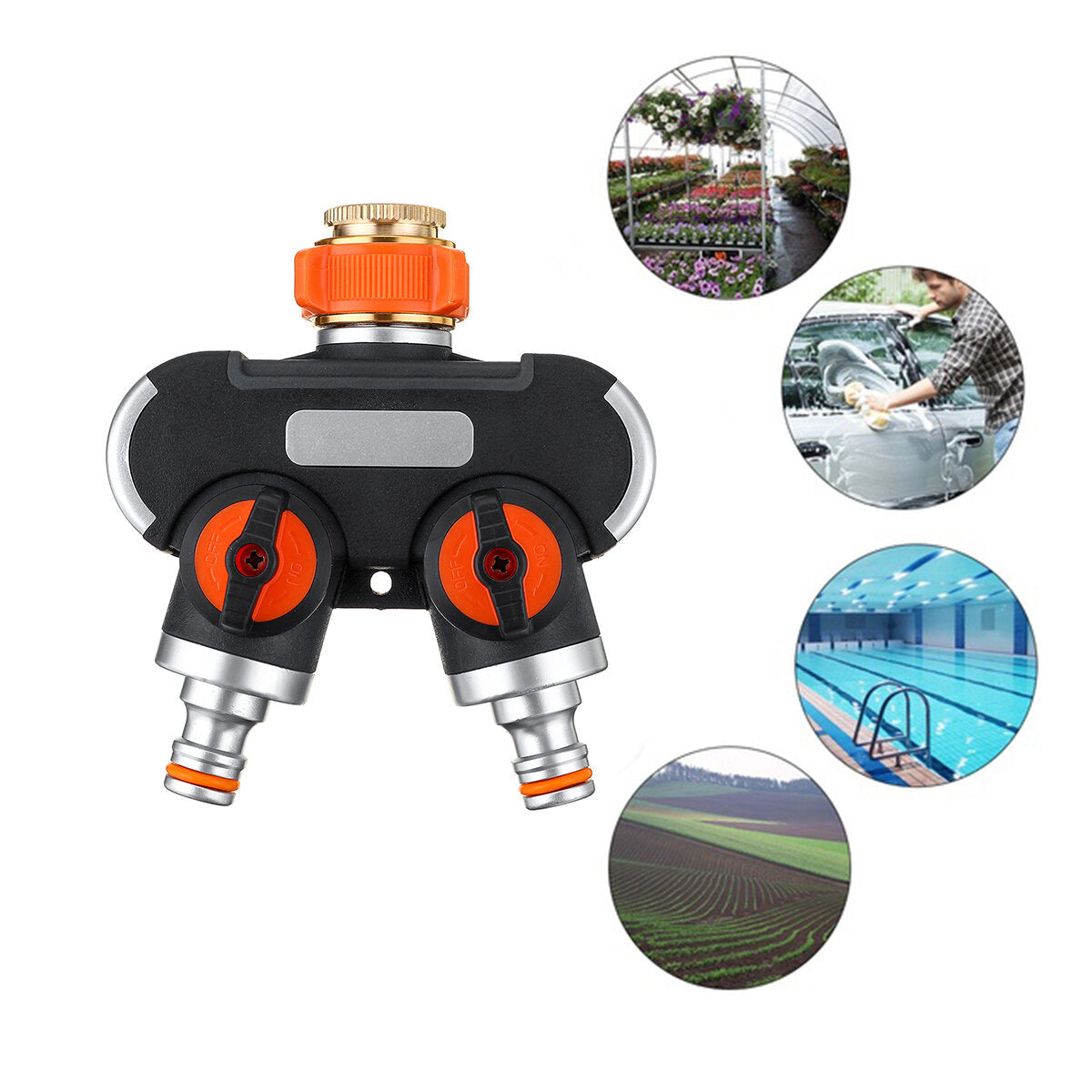 Hose Splitter Water Quick Connector Irrigation 2 Way Tap Garden With Swith 4 Gasket