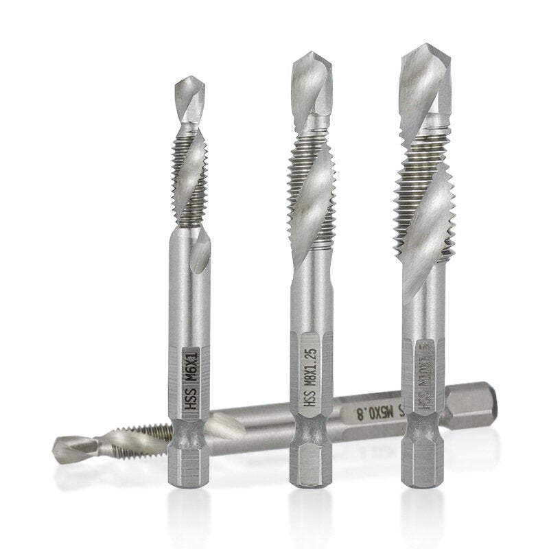 7pcs M3-M12 Combination Drill Tap Bit Set HSS Deburr Countersink Drill Bits 1/4 Inch Hexagon Shank