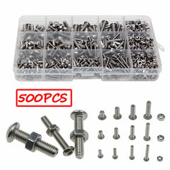 500pPCS Stainless Steel Hex Socket Cap Head Bolts Screws Nuts M3 M4 M5 304 Kit