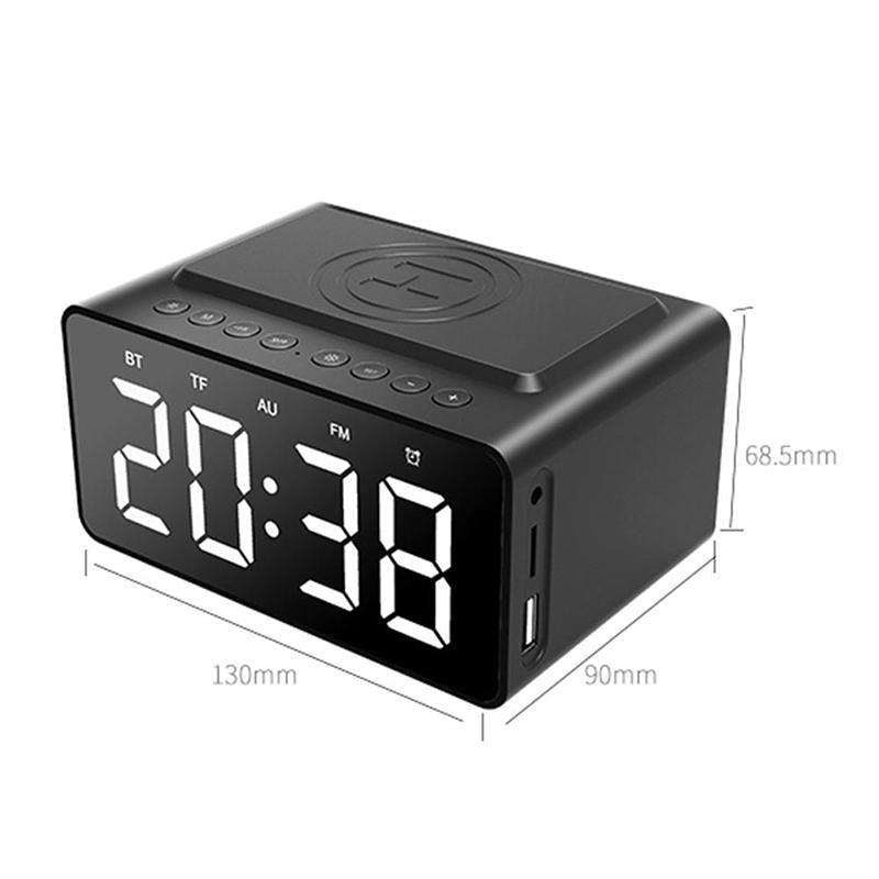 Wireless Bluetooth Speaker Wireless Charger, USB Charging for Phone Portable Double Alarm Clock FM Radio Subwoofer, Three-range Brightness Adjustment