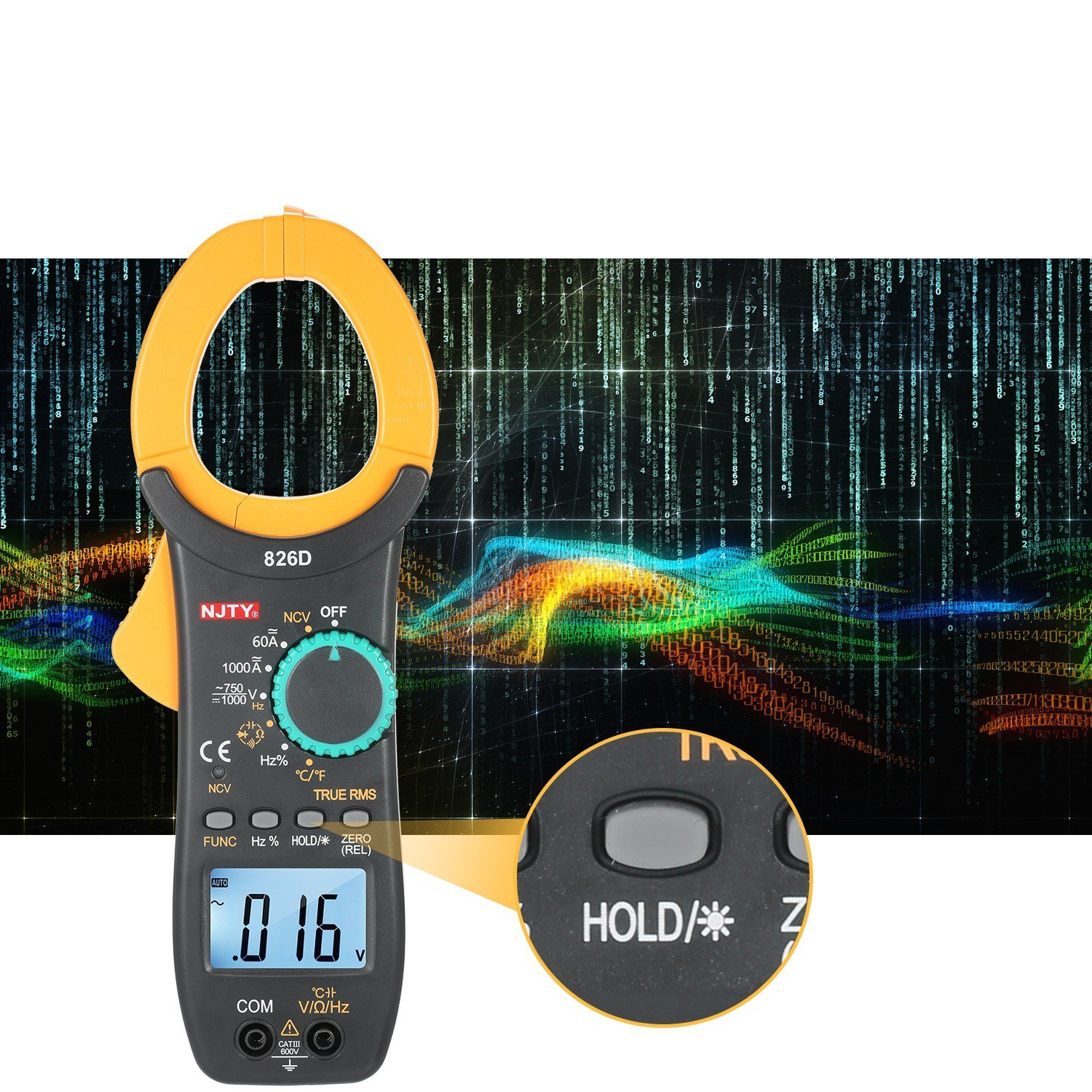 1000A AC Clamp Meter Auto Range 6000 Counts 1.9-inch LCD Digital True RMS NCV Type Universal