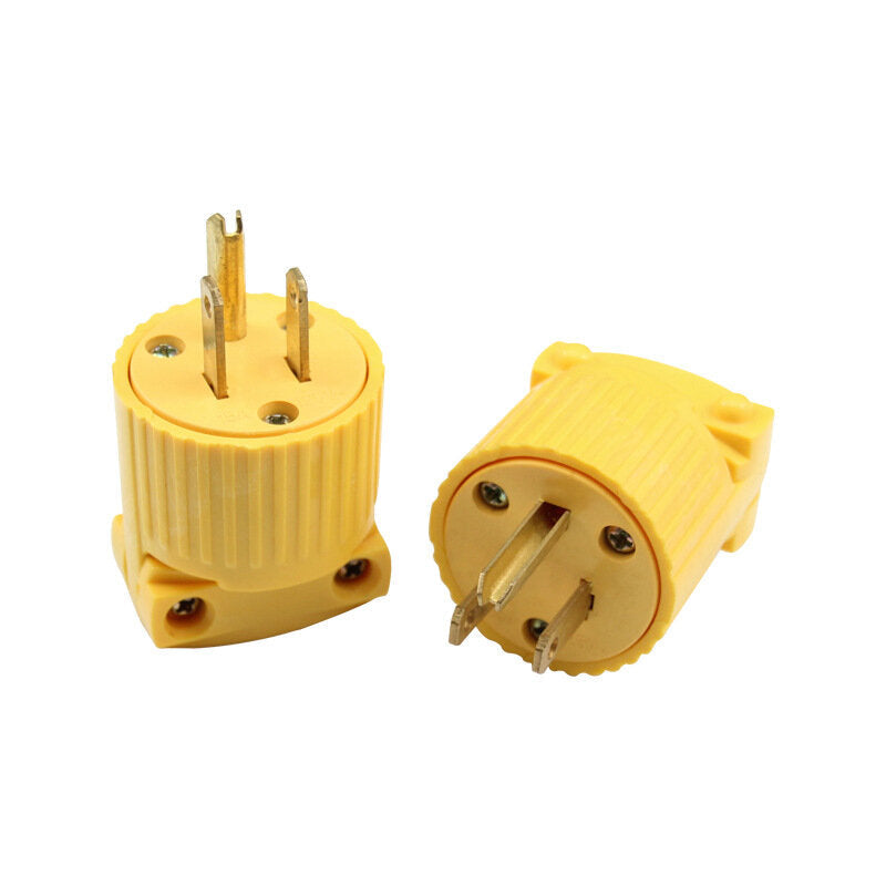 Yellow America 5-15P 125V 15A 3 Pole NEMA US Locked Industry Power Converter Plug Inline Wired Connector
