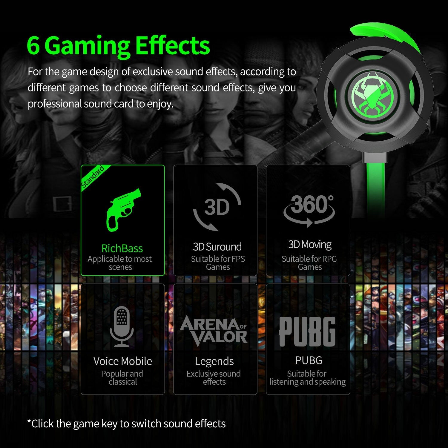 Game Live in-ear Wired Gaming Super Bass Earphones Microphone Built-in Game DSP Sound Card Type-c Plug