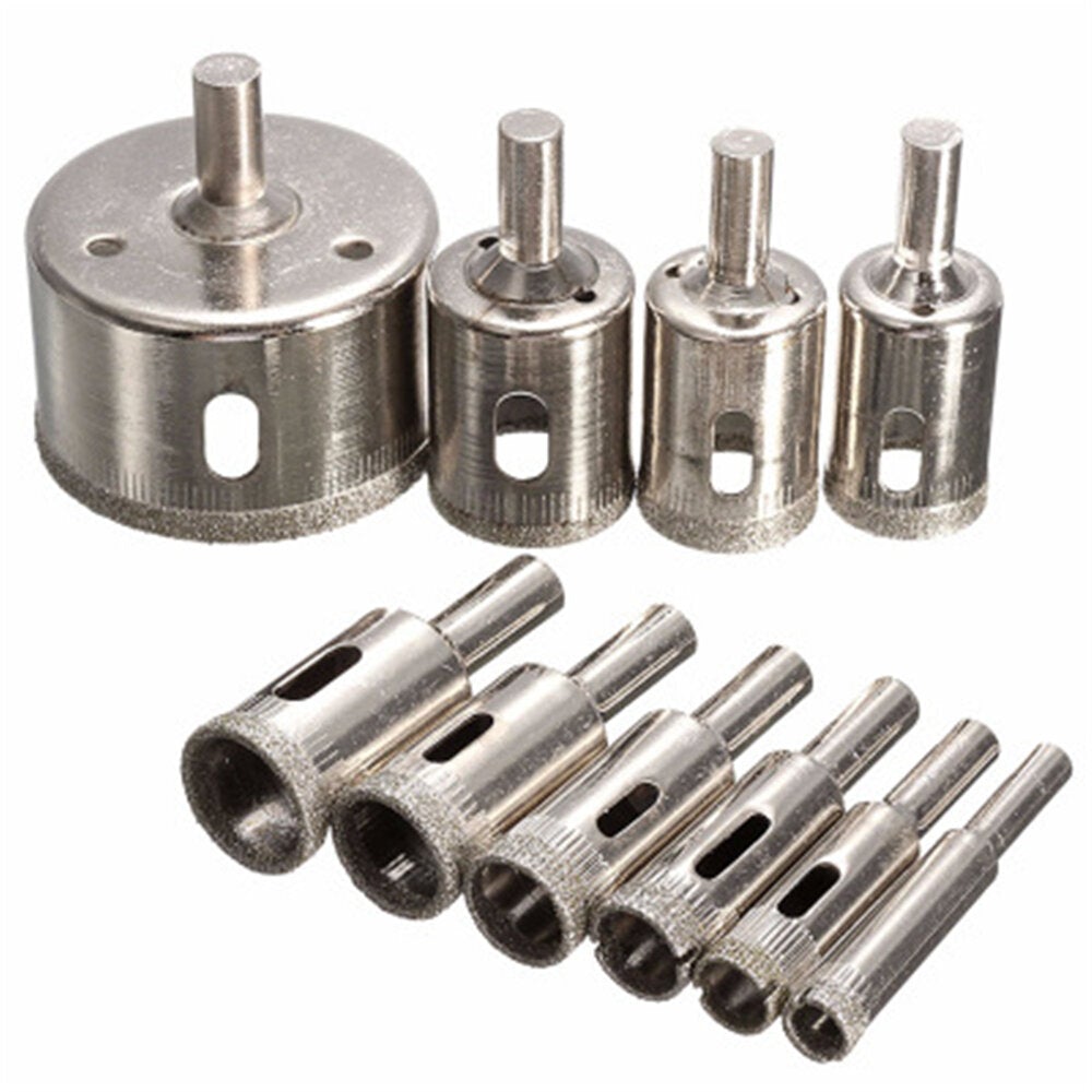 10pcs 8-25-50mm Diamond Hole Saw Drill Bit with Cutter Guide Jig Fixture for Glass Porcelain Ceramic Granite Stone