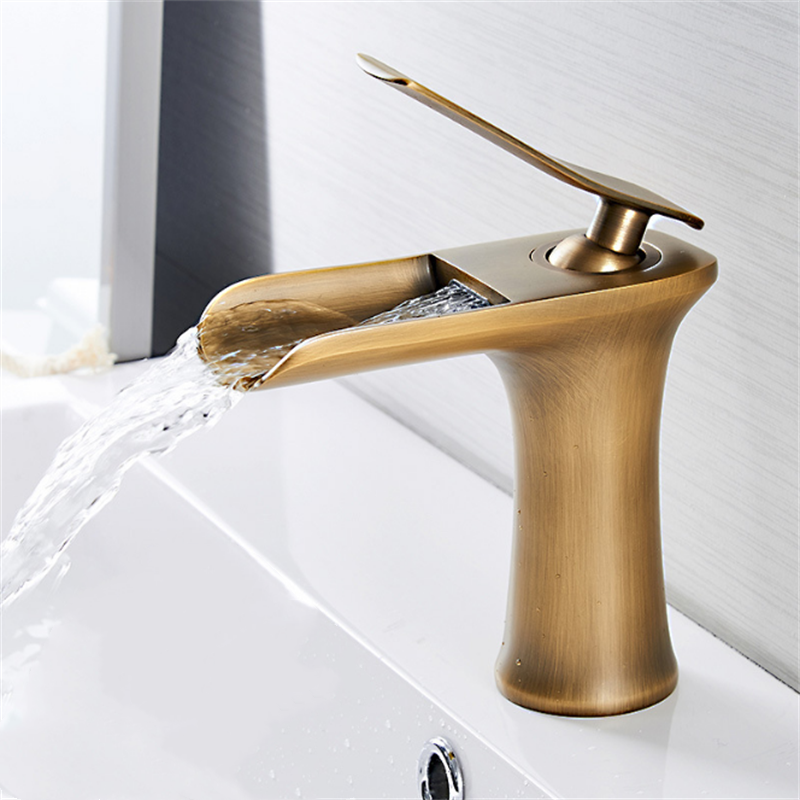 Bathroom Basin Waterfall Faucet Hot Cold Mixer Tap Single Hole Handle Sink Modern Vanity