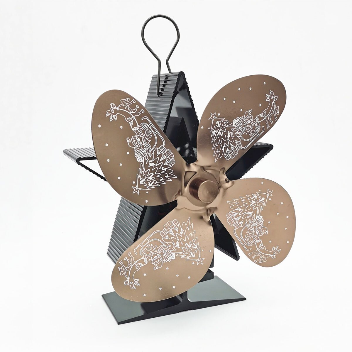 4 Blade Heat Powered Stove Fan with Magnetic Thermometer for Fireplace Heater