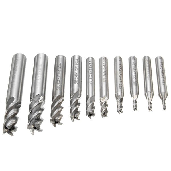 10pcs 2-10mm 4 Flute Milling Cutter HSS-Al End Mill CNC Tool