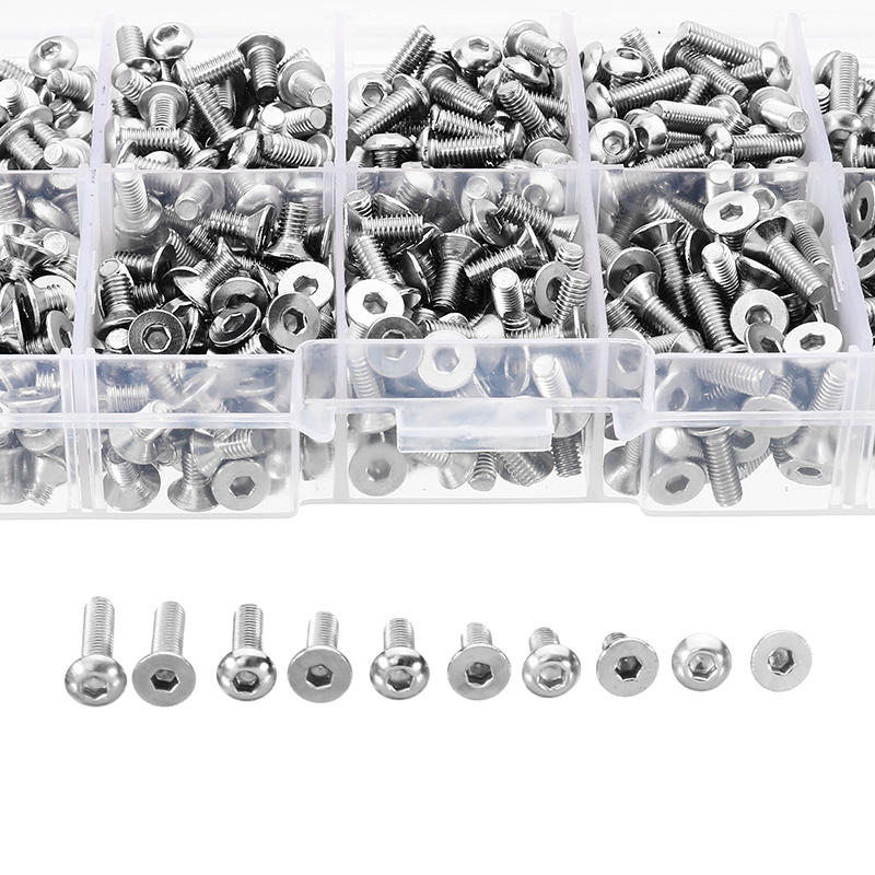 M3SH8 M3 Stainless Steel Hex Socket Button & Flat Head Screw Bolt Assortment Kit 720Pcs