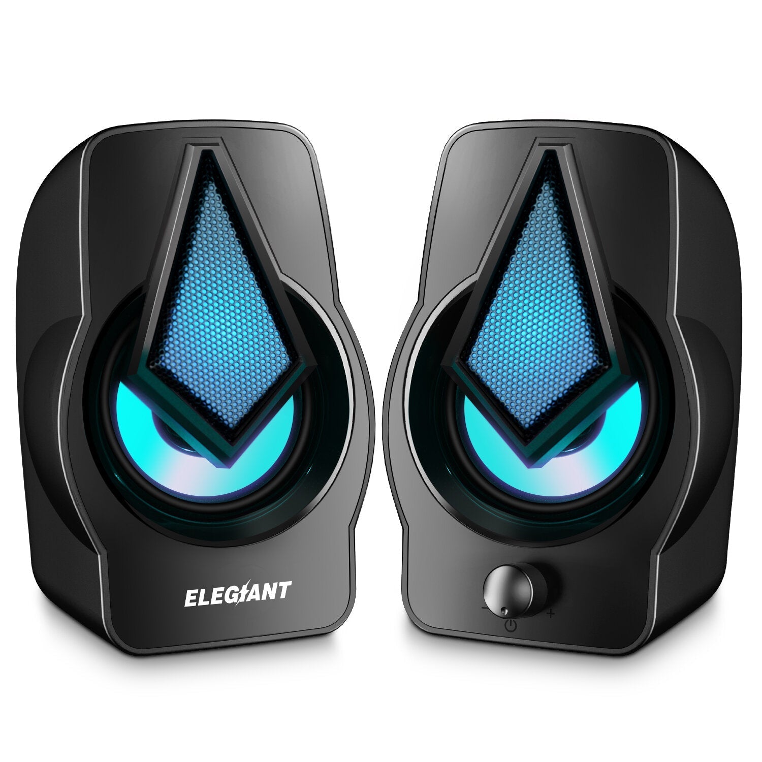 Speakers 2.0 USB Powered Stereo Volume Control with LED Light Mini Portable Gaming Speakers 3.5mm for PC Cellphone Tablets Desktop Laptop
