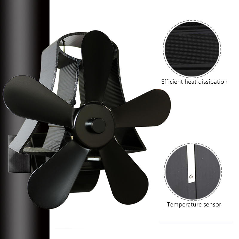 Fireplace Fan 4 Blade Heat Powered Stove Fan komin Log Wood Burner Eco Friendly Quiet Fan Home Efficient Heat Distribution Black