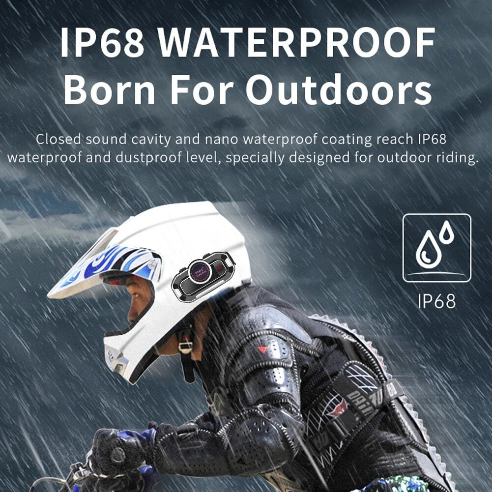 Motorcycle Helmet Intercom Heaphone Bluetooth 5.0 Waterproof Headset FM Wireless Communication Stereo Earphone