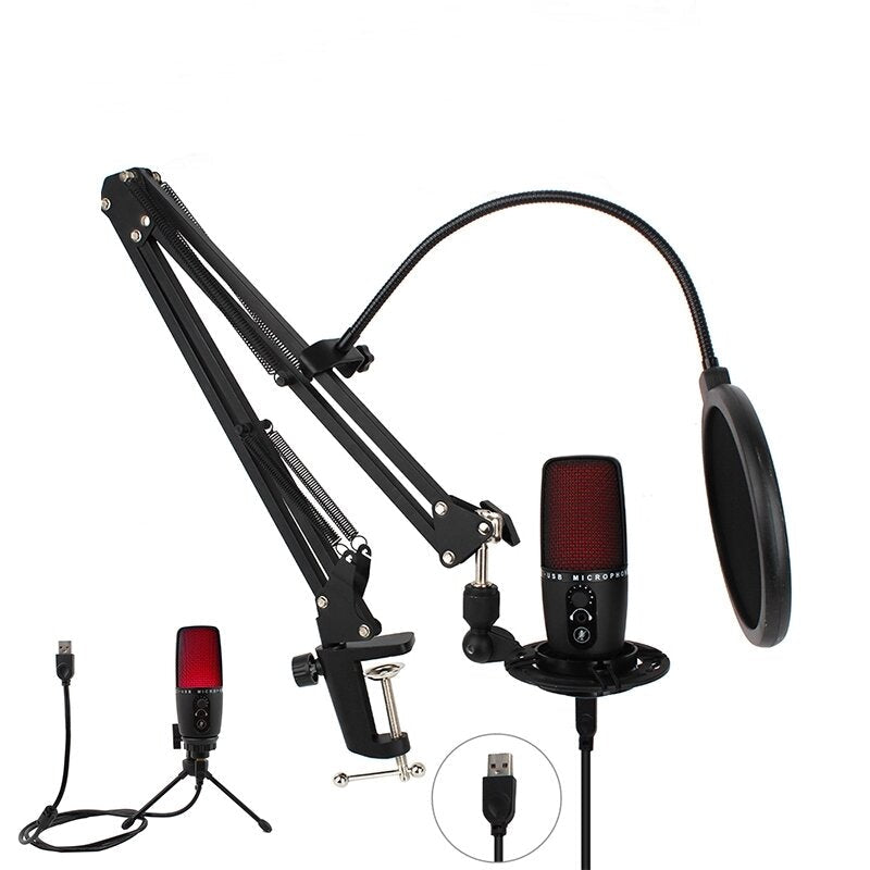 condenser studio microphone stereo recording with volume control real silent key led status display