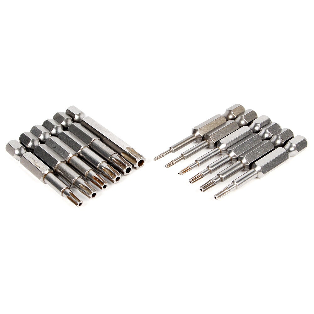 12pcs S2 Alloy Steel T5-T40 50mm Magnetic Torx Screwdriver Bits 1/4 Inch Hex Shank