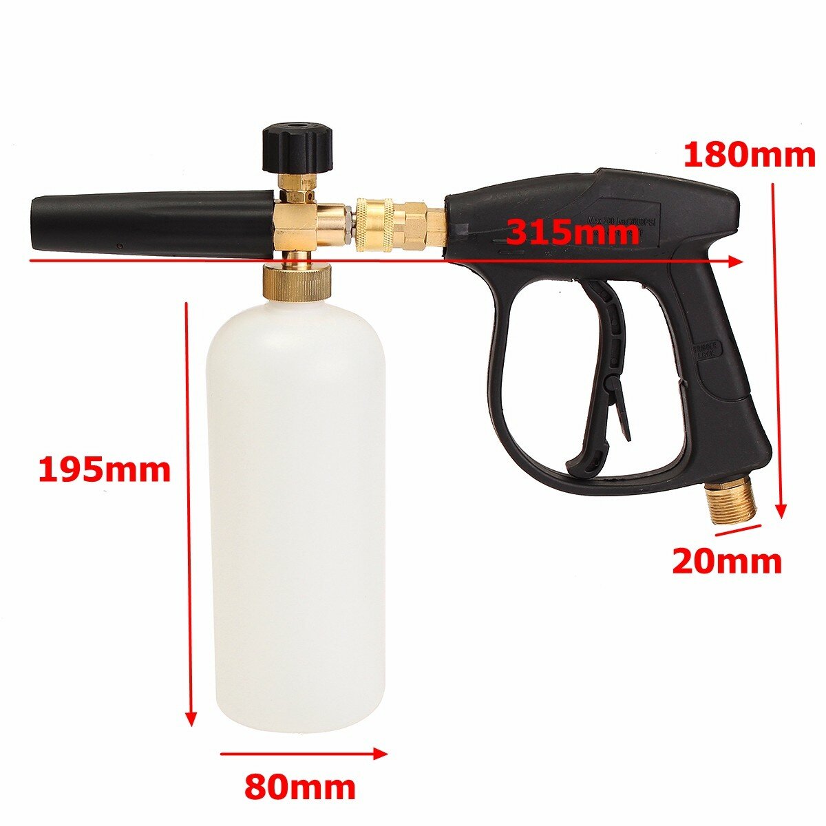 Foam Wash 3000 PSI High Pressure Washer With 1L Foam Lance Bottle Car Cleaning