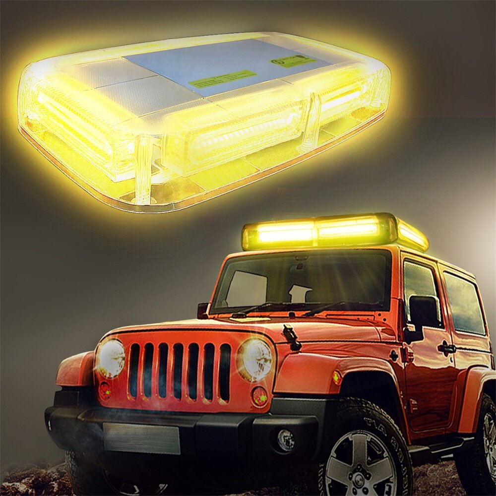 Amber 6 COB LED 18W Enforcement Emergency Hazard Beacon Warning Police LED Mini Bar Strobe Light with Magnetic Base 13 FT Cable