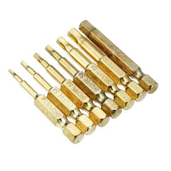 7Pcs Gold 50mm 1.5-6.0mm Magnetic Hex Head Screwdriver Bits 1/4 Inch Hex Shank Screwdriver