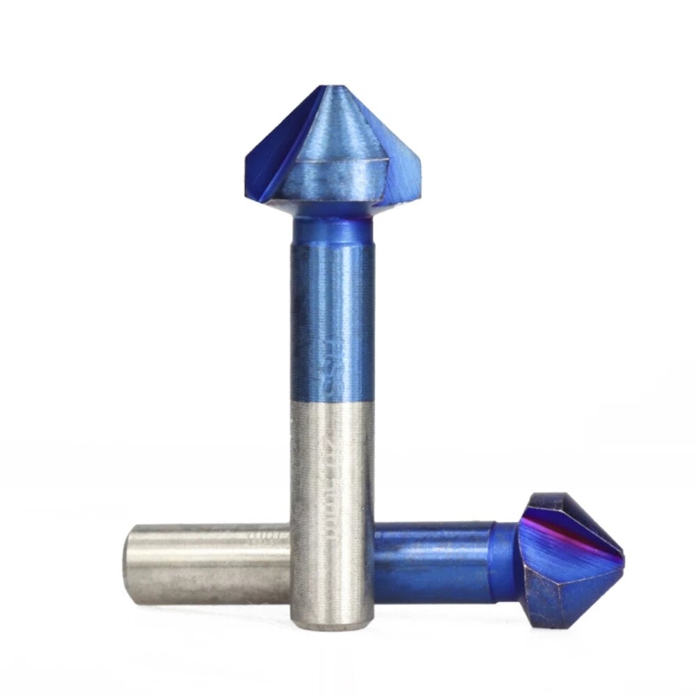 6Pcs 6.3-20.5mm 90 Degrees 3 Flutes Countersink Drill Bit Nano Blue Coated Chamfer Cutter HSS Chamfer Drill Bit Set