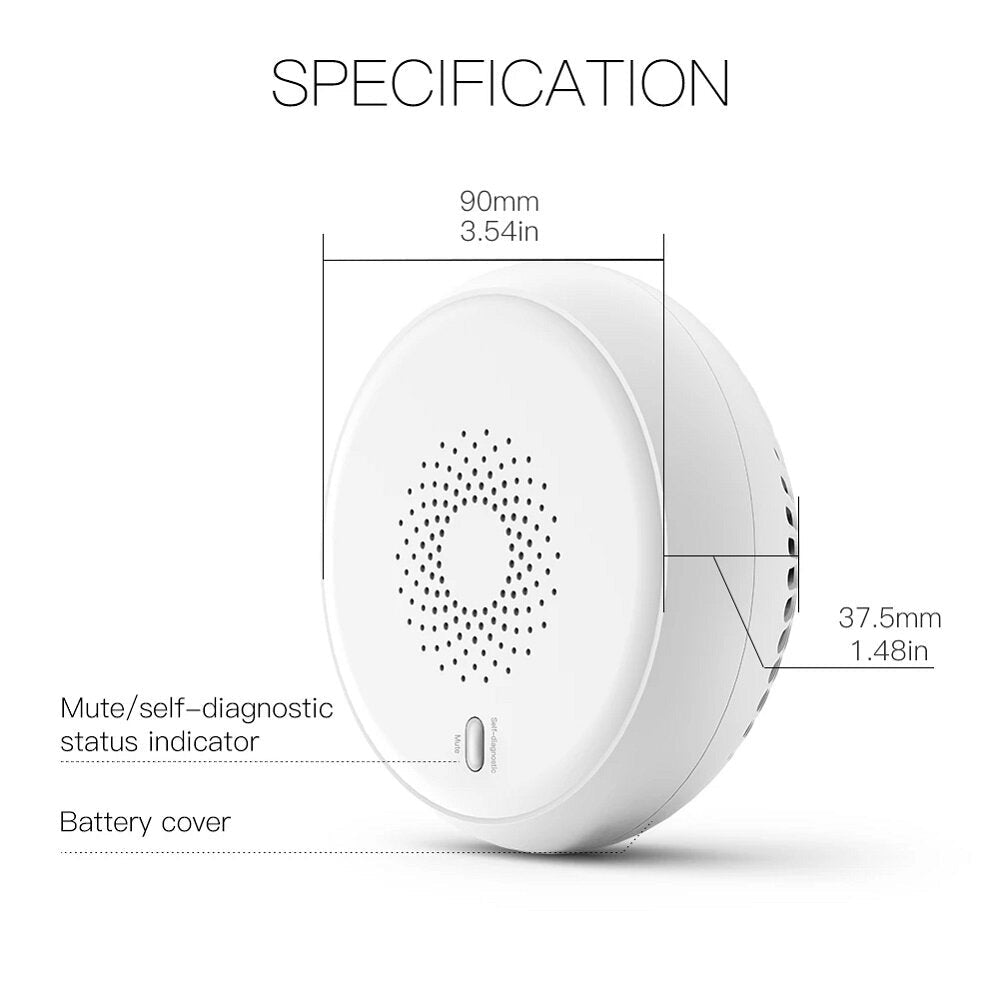 Smart Smoke Fire Alarm Sensor Detector Home Security System Battery-powered Alarm Wireless Smart Life Tuya App Control