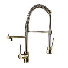 Kitchen Sink Mixer Faucet Pull Out Sparyer 360 Degree Rotation Hot & Cold Water Crane Tap with Dual Spout Chrome Brass Brushed Collapsible