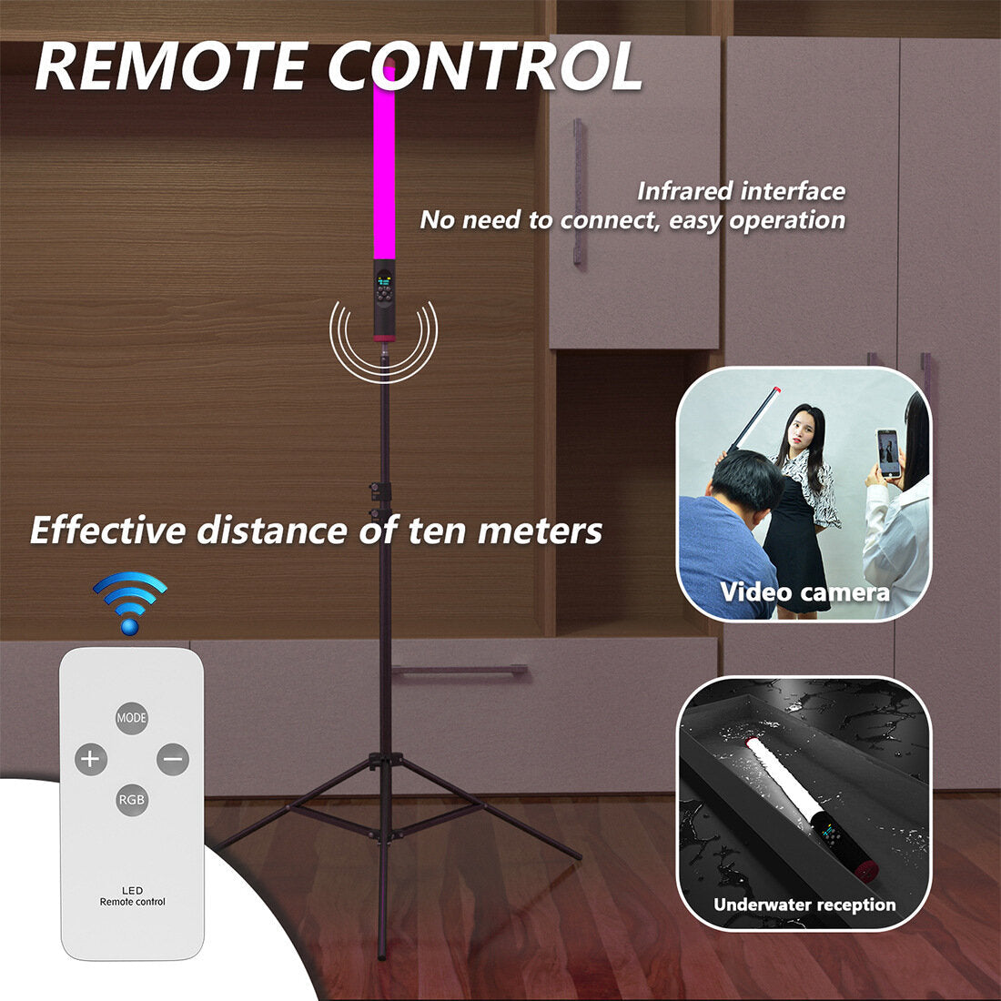 Handheld Light Stick 114 LED Waterproof IPX8 Video Lamp Tube 3000-6000K 2000 Lumens with Remote Control 1/4 Screw Mouth