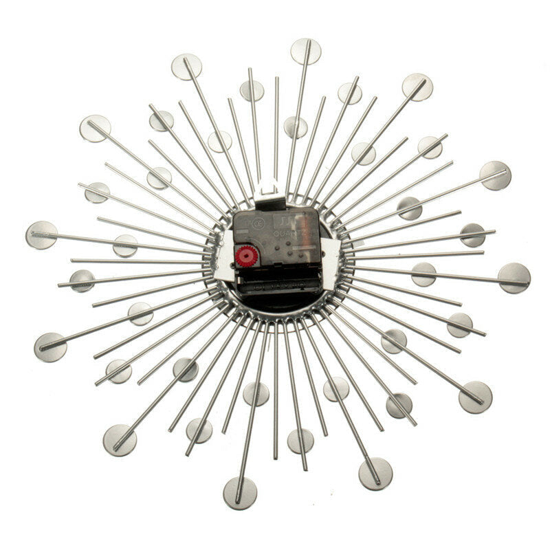 33cm Clear Diamante Crystal Effect Jeweled Sunburst Silver Metal Wire Wall Clock