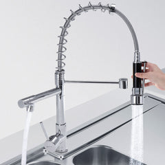 Pull Out Kitchen Tap Chrome Finished Spring Faucet Swivel Spout Vessel Sink Hot Cold Water Mixer Silver