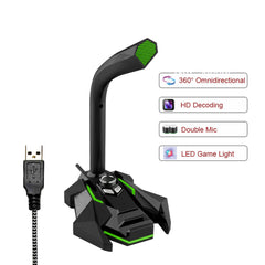Multifunctional USB 3.5mm LED Wired Omnidirectionnel Game Microphone with Dual Mics HD Smart Sound Card for Computer Laptop