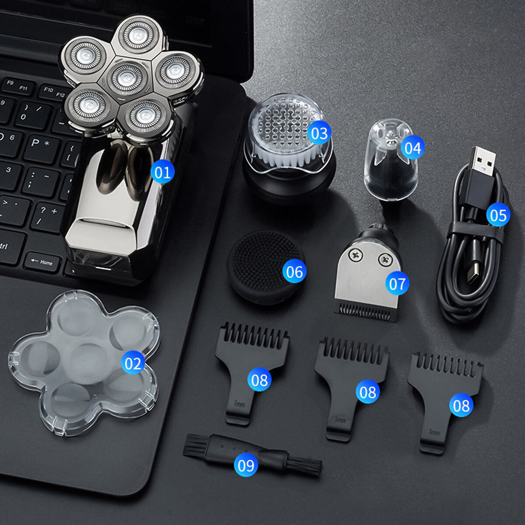 8 in 1 Waterproof 6 Heads Electric Shaver LED Cordless Rechargeable Beard Razor Hair Trimmer