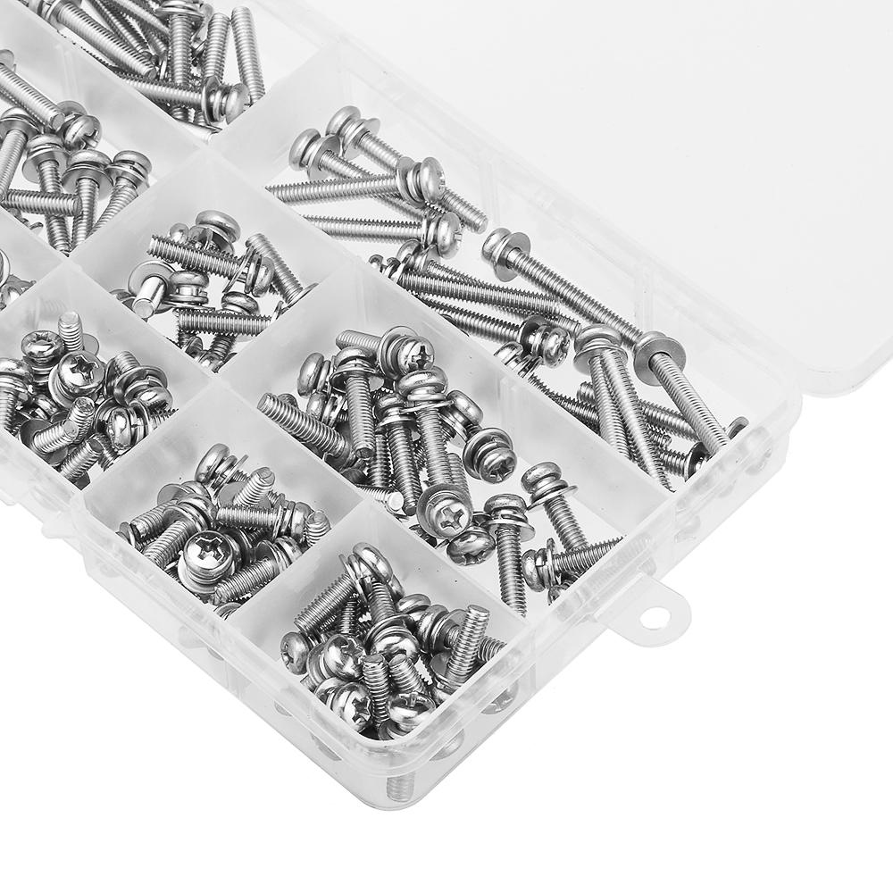 M4SP3 150Pcs M4 Stainless Steel 6-30mm Phillips Pan Head Machine Screw Washer Bolt Asortment