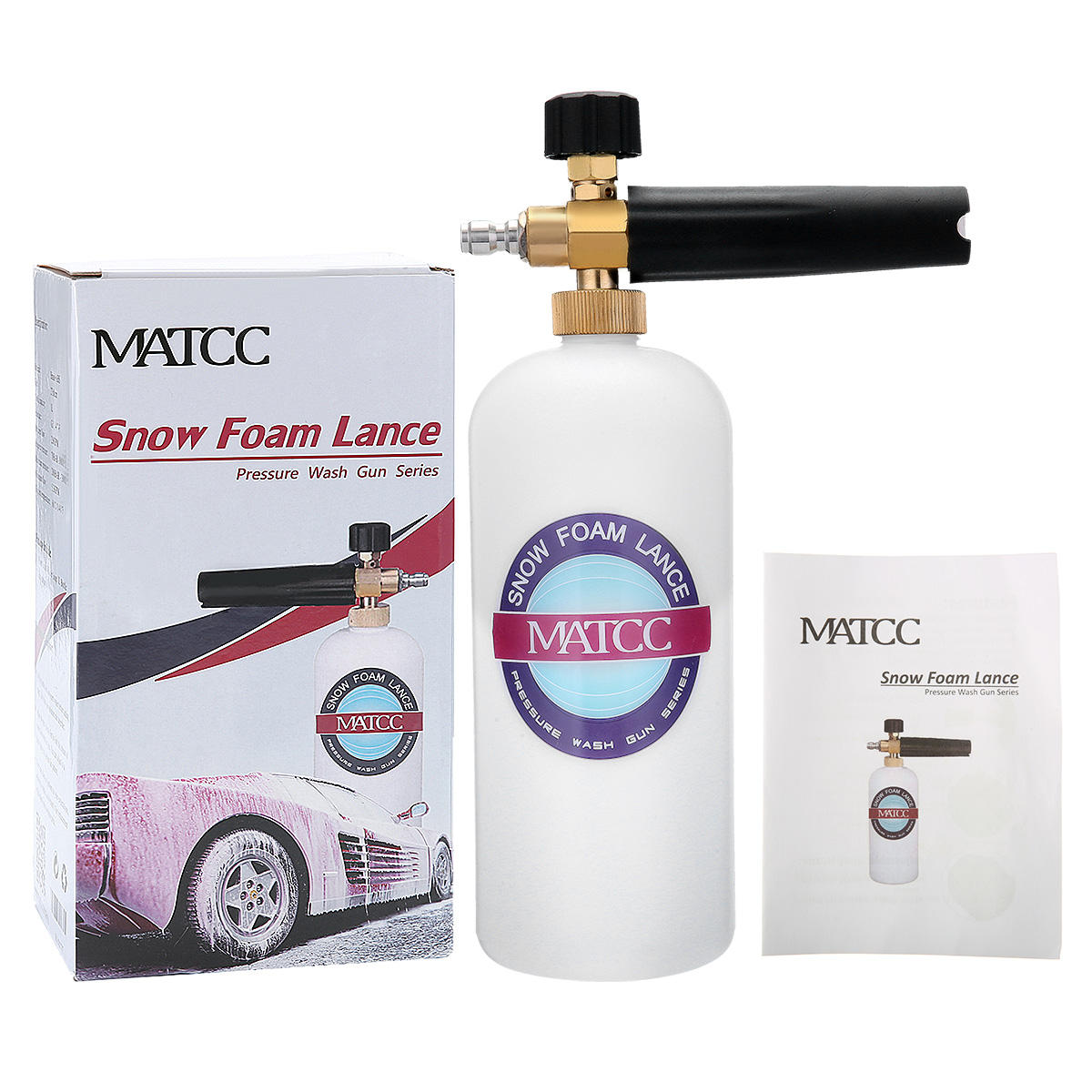 Adjustable Foam Lance Washer Soap 1L Bottle Car Wash 1/4 Inch Inlet