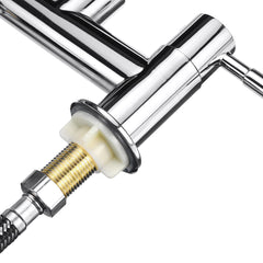Kitchen Sink Faucet Hot Cold Mixer Tap Double Handle Hole Spout Finish Brushed Swivel Spray 360