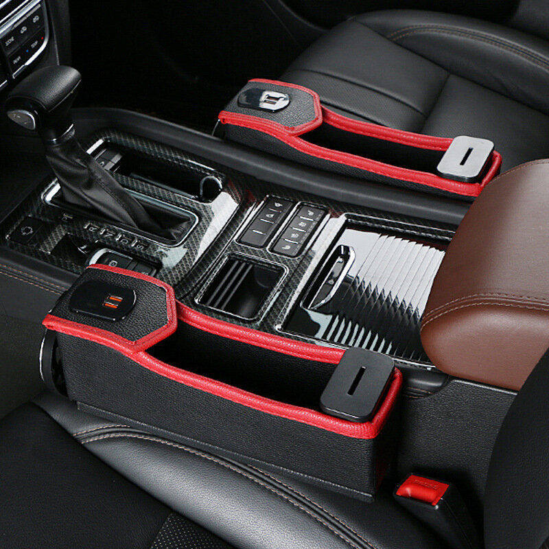 Car Seat Gap Storage Box Multifunctional Left/ Right USB Charging Leather