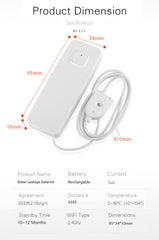 WiFi Smart Home Water Leakage Sensor Rechargable APP Notification Water Level Detector Alarm House Remote Control