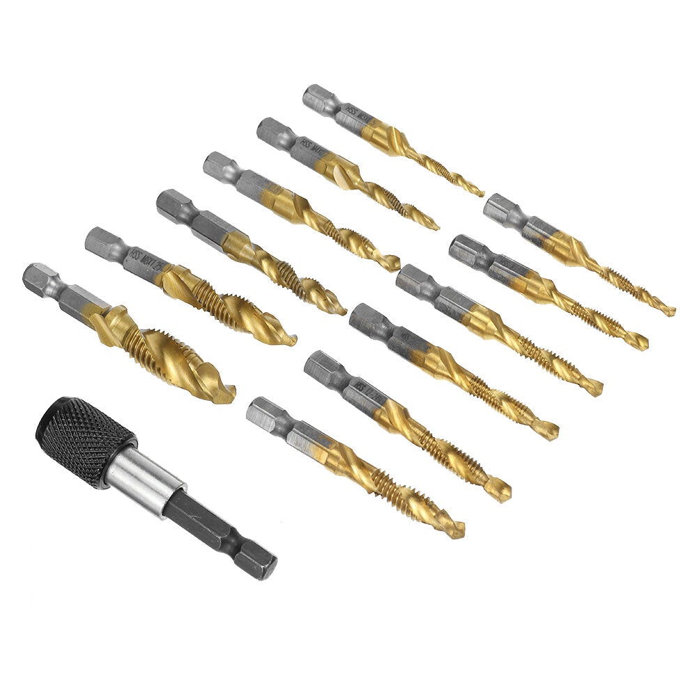 13pcs M3-M10 Metric Screw Thread Tap Drill Bits Set Hex Shank Bit Compound Hand Tools with Joint Rod