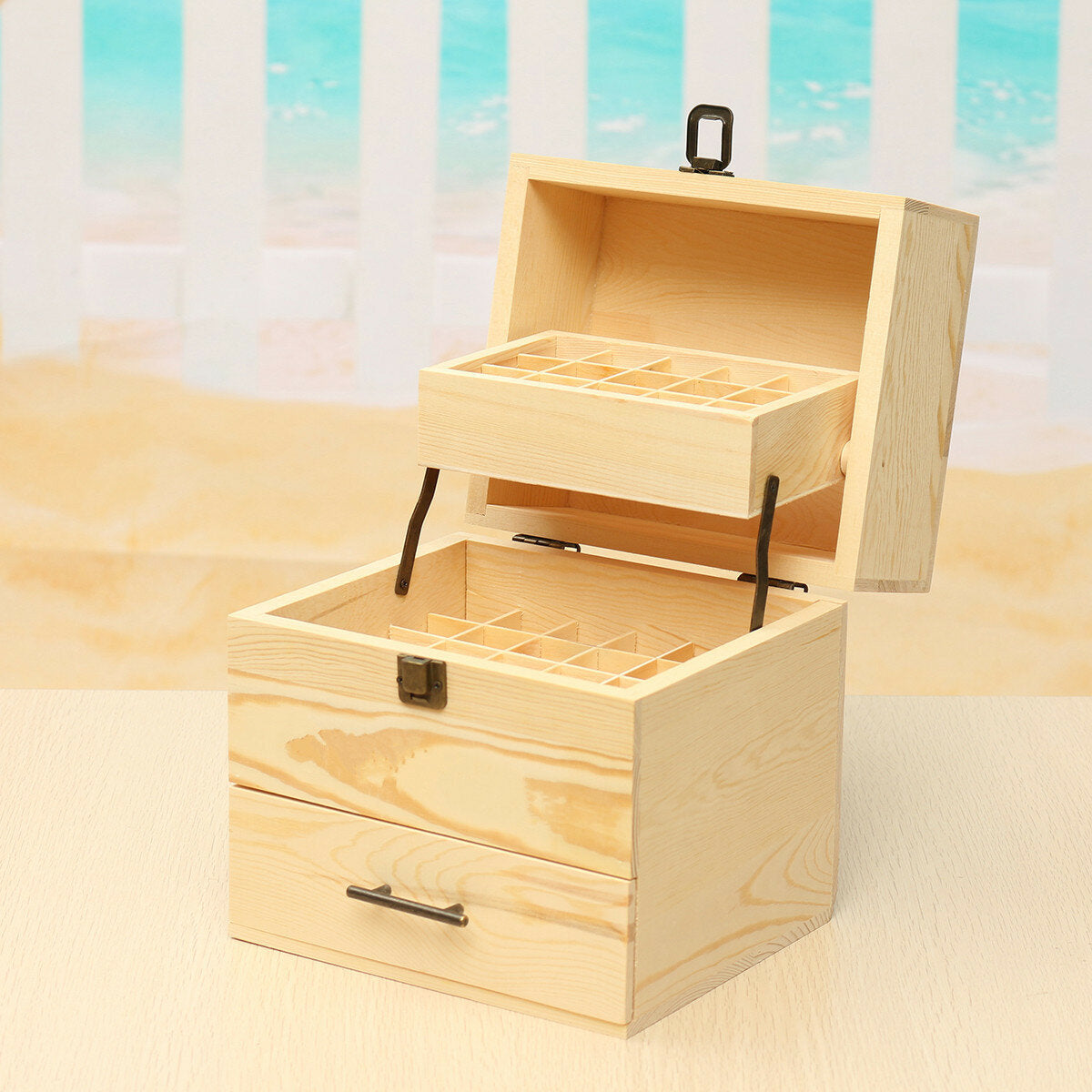 Wooden Three-layer Essential Oil Storage Box Sundries Case Container Protector