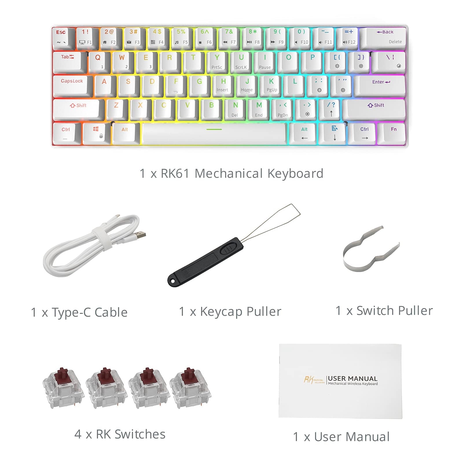 Triple Mode Mechanical Keyboard 2.4Ghz Wireless/Bluetooth/Wired 61 Keys RGB Hot Swappable Gaming Keyboard With Software For Mac/Win