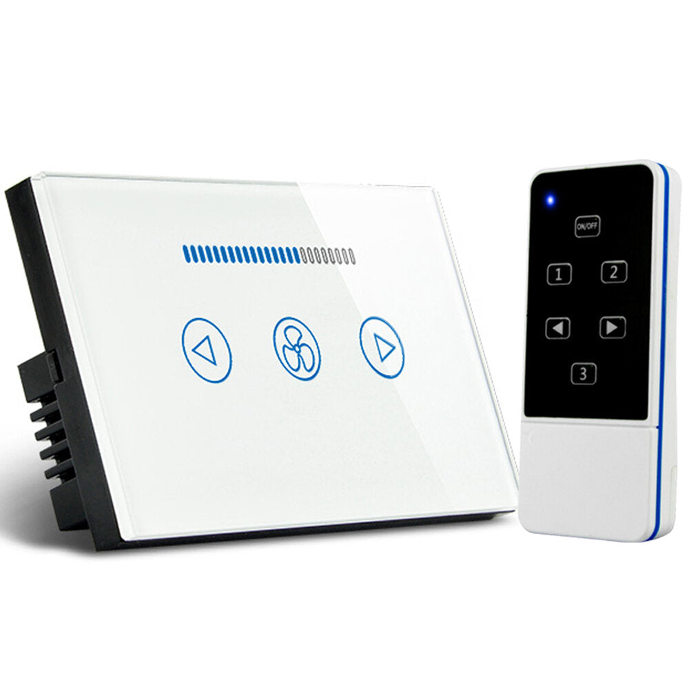 US Remote Control Ceiling Fan Switch Crystal Glass Panel Wireless Ceiling Fan Stepless Speed Switch with RF433 Switch 600W 220V