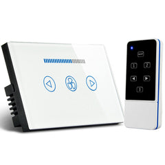 US Remote Control Ceiling Fan Switch Crystal Glass Panel Wireless Ceiling Fan Stepless Speed Switch with RF433 Switch 600W 220V