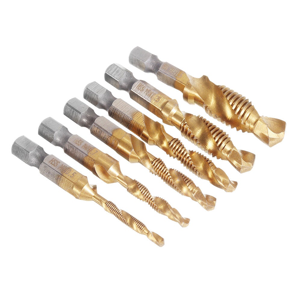 7Pcs Drill Bit Set 6Pcs M3-M10 Combination Tap HSS 6542 Titanium Coated Deburr Countersink Bits with 1Pcs Automatic Center Punch