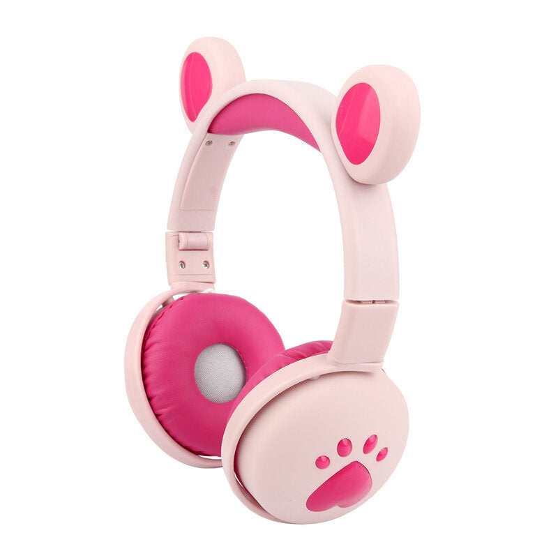 Cute LED Cat Bear Ear Bluetooth 5.0 Headphones Foldable Over-Ear Hi-Fi Stereo Wireless Headset With Mic LED Light