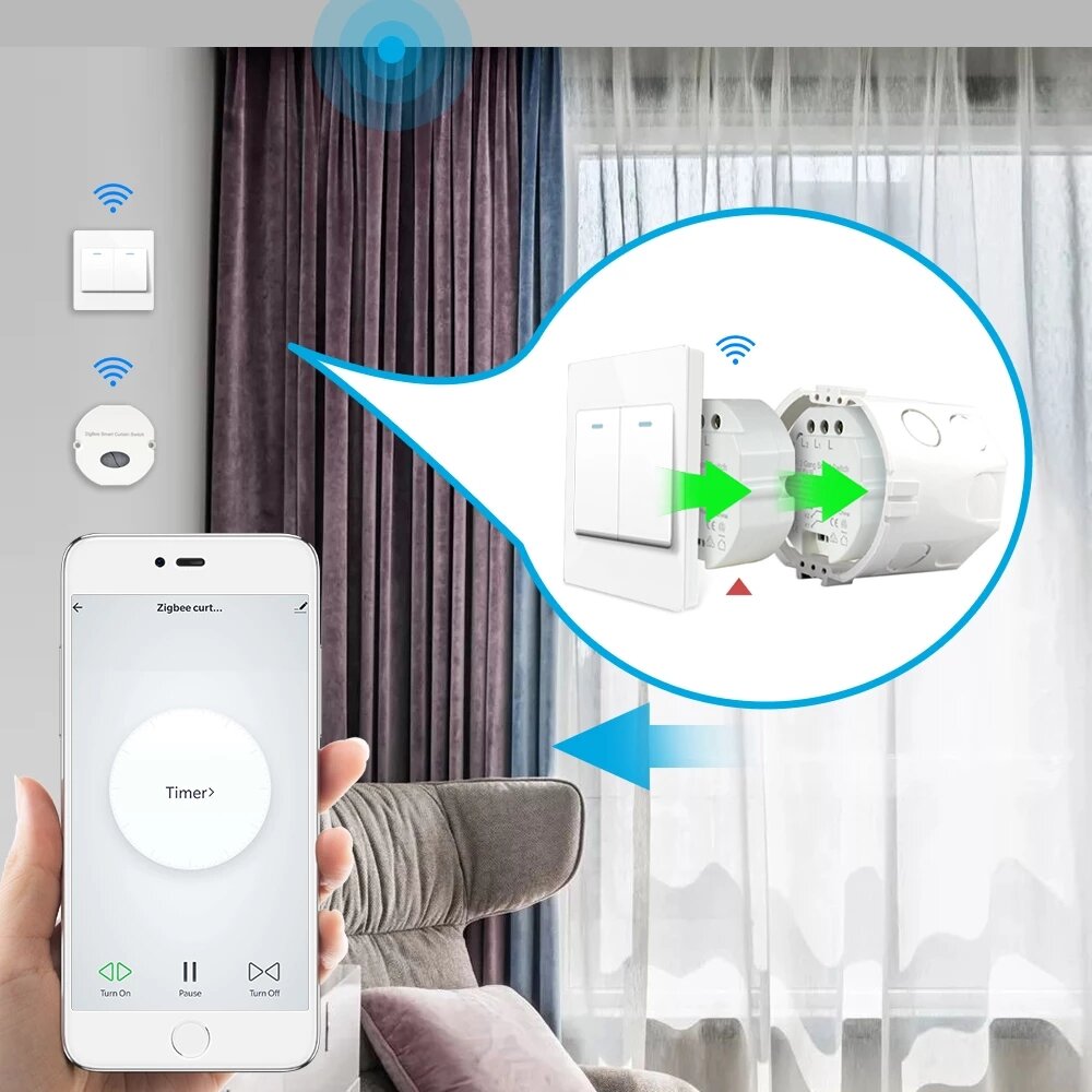 Inline Curtain Module Alexa Google Home Voice Control APP Smartthings deCONZ